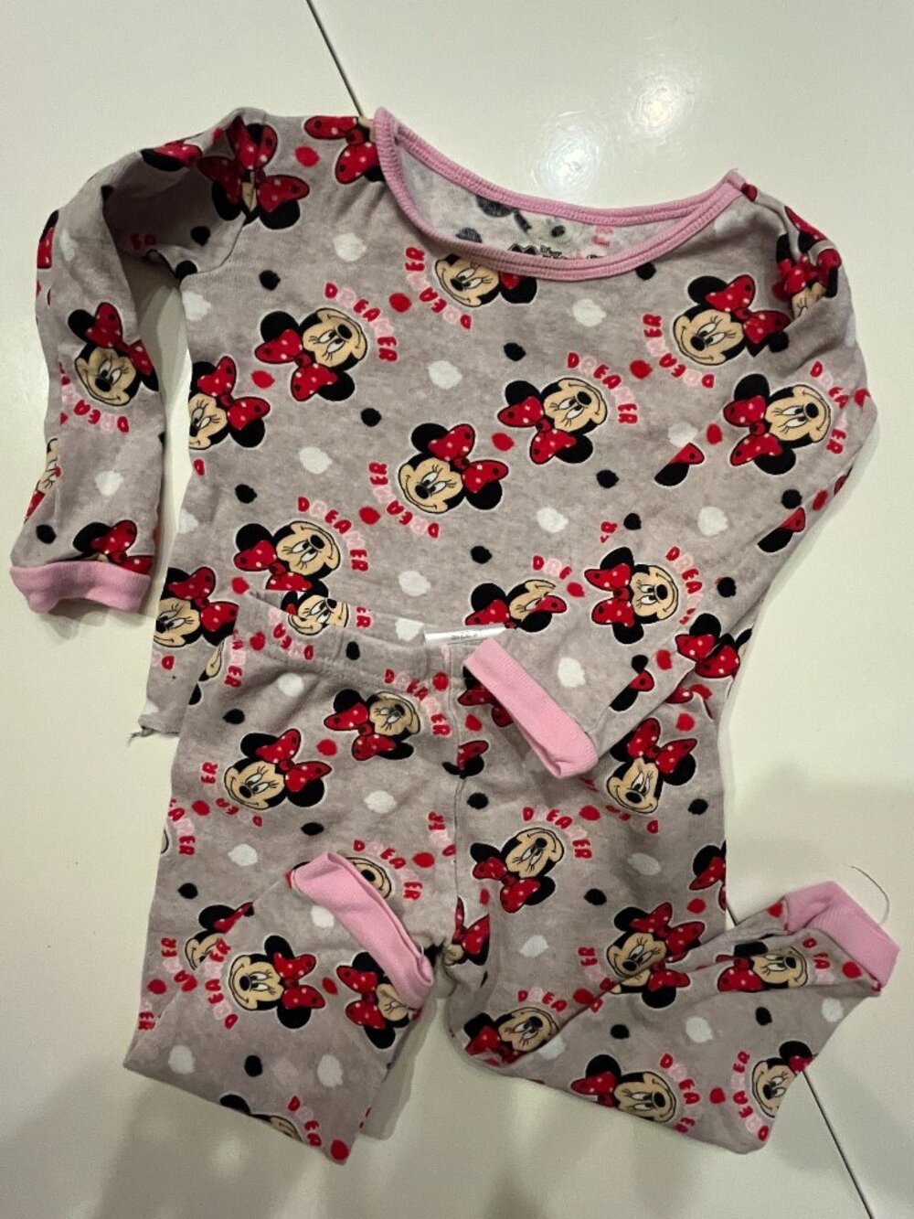 Disney‎ Minnie Mouse 2 Pc Pajama Set Girls Size 2T  100% Cotton